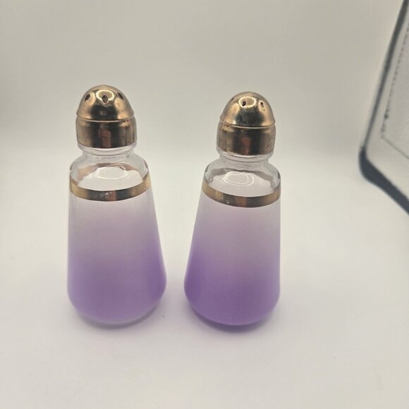 Vintage Anchor Hocking Blendo Orchid Oil Vinegar Cruet Salt Pepper Set - Picture 5 of 6